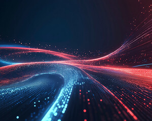 High-Tech Digital Waves in Vibrant Blue and Red Against Black