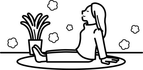 床暖房が心地よいイメージの女性のイラスト　線画のみ