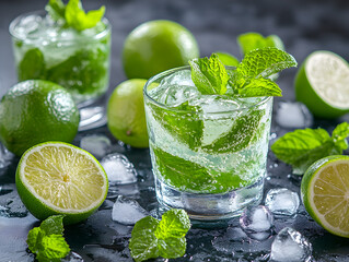 Fototapeta premium A refreshing Mojito with fresh mint, lime, and crushed ice.