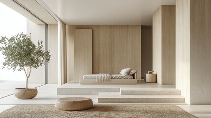 Modern Minimalist Bedroom with Ocean View