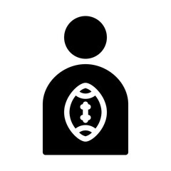 American Football Player. This is a vector single icon with a solid style. Suitable for any purpose, such as website design, mobile app design, logo design, pattern design, etc.