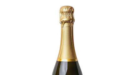 Champagne bottle neck with gold foil on transparent background