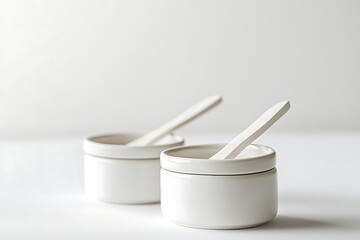 Elegant White Ceramic Bowls with Wooden Spoons
