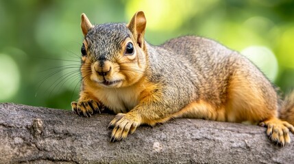 Obraz premium Close-Up Portrait of a Cute Squirrel Relaxing on a Tree Branch