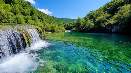 Fototapeta premium Stunning Natural Landscape with Vibrant Green Water and Waterfalls