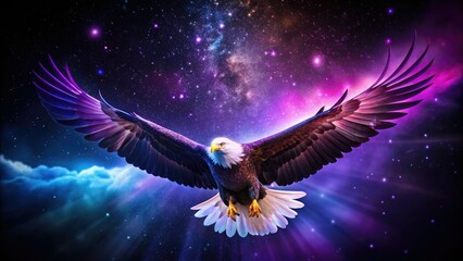 Fototapeta premium Majestic Bald Eagle Soaring Dark Purple Aura Minimalist Photography