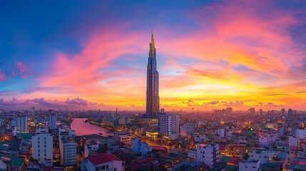 Obraz premium Saigon skyscraper sunset panorama