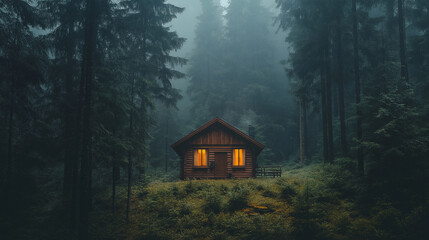 Gloomy Woodland Landscape with Heavy Rain and Thick Mist Covering the Trees &mdash; HIGH QUALITY