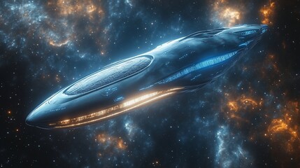 Obraz premium Futuristic Spaceship Traveling Through a Vibrant Nebula in Deep Space