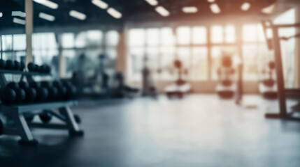 Fototapeta premium Abstract blur fitness gym with equipment for background. AI Generated Images