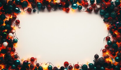 Christmas ornament border frame on white background