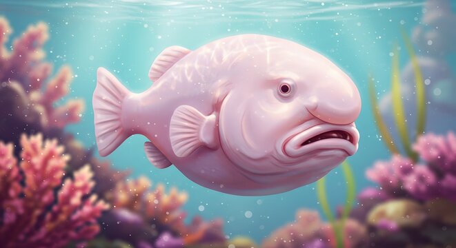 Pink Blob Fish Underwater in Coral Reef