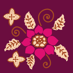 Seamless Floral Pattern in vector.Wild flowers, leaves, branches, candies repeat pattern design set.Handmade. Motif,Wallpaper, fabric or design of gift paper. Vector illustration.Print for bed linens.