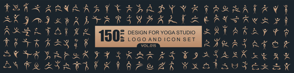 Abstract people logo design. sports, Gym ,fitness, running trainer icon set vector illustration