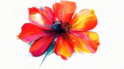Fototapeta premium Vibrant digital painting of a single flower against a white background