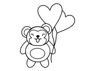 Valentines Day Monkey Holding Balloons Outline