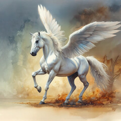 Fototapeta premium Mythological Winged White Horse Like Pegasus