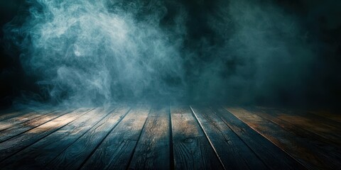 Dark room with smoke and a wooden floor