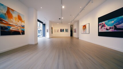 Art Gallery Interior: A Showcase of Modern and Abstract Paintings