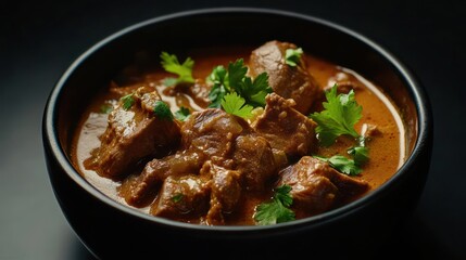 Spicy Lamb Curry in Bowl, Close-up Food Photography