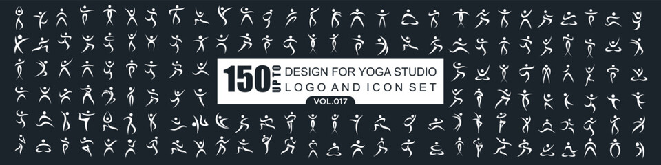 Abstract people logo design. sports, Gym ,fitness, running trainer icon set vector illustration
