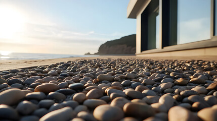 Obraz premium with granulated surfaces scattered across a stony beach 