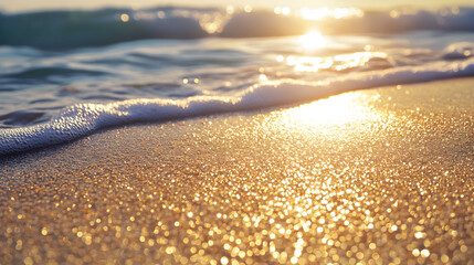 with visible granules creating a shimmering effect on the beach 