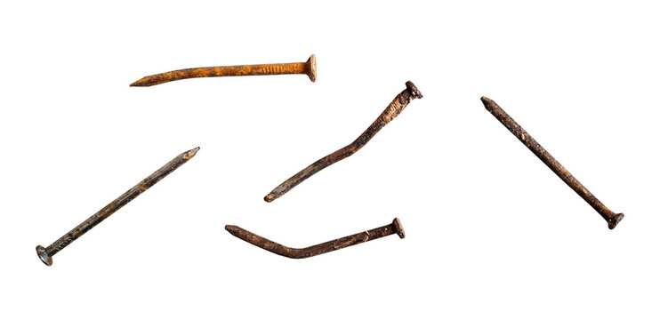 rusty old nails isolated on white