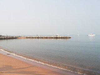 Fototapeta premium Calm morning the beach scenic waterfront serene environment wide view tranquility