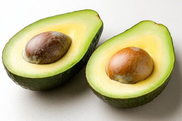 Avocado halves display marble slab food photography soft afternoon light topdown view highlighting smooth textures
