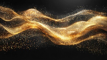 Golden Waves of Light Abstract Background Digital Art Dark Environment Dynamic Viewpoint