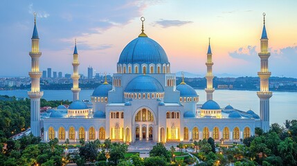 Obraz premium Stunning Mosque at Sunset over City