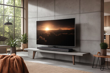 Modern Living Room with Stunning Landscape TV Display
