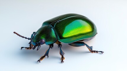 Naklejka premium Close-up of a vibrant green beetle showcasing intricate details and iridescent colors