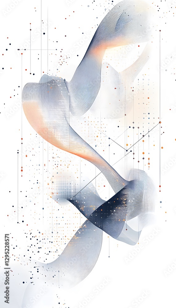 Poster abstract flowing data stream with connecting lines and particles