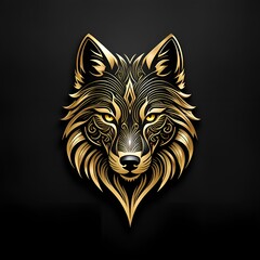 Black and gold wolf head on a black backdrop.