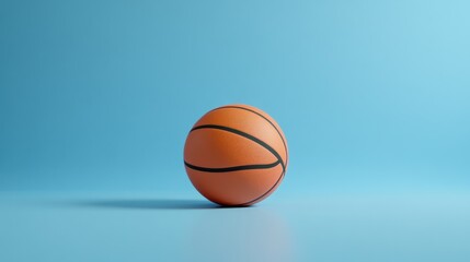 A single orange basketball on a blue background.