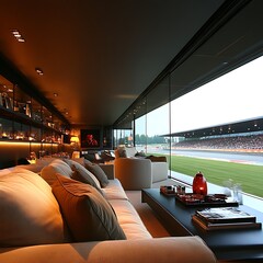 Luxury lounge overlooking racetrack