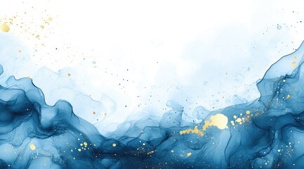 Luxurious blue and gold liquid texture with soft blended hues, professional branding material for premium packaging, editorial layouts, and e-commerce website interfaces.