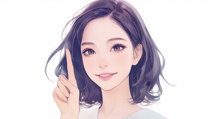 Obraz premium 指差しポーズの女性イラスト｜親しみやすい笑顔とナチュラルな雰囲気