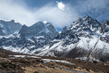 Views of the north face of Kangchenjunga (Kanchenjunga) from Base Camp, Pangpema, Nepal