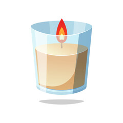 Burning candle in a glass vector isolated on white background.
