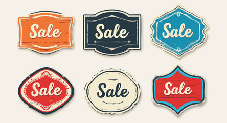 Sale Label, stamp, vector, collection, vintage sale signs simple retro design orange red blue creme old signs elements set for sale.