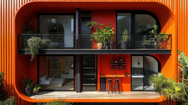 Modern Orange Apartment Building Facade
