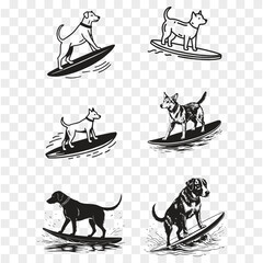 seamless pattern with dogs with Surfing in a water black vector and illustration Clean white background