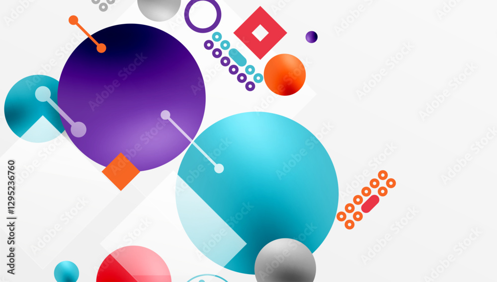 Poster minimalistic abstract vector design, layered geometric shapes circles, squares, and triangles with s