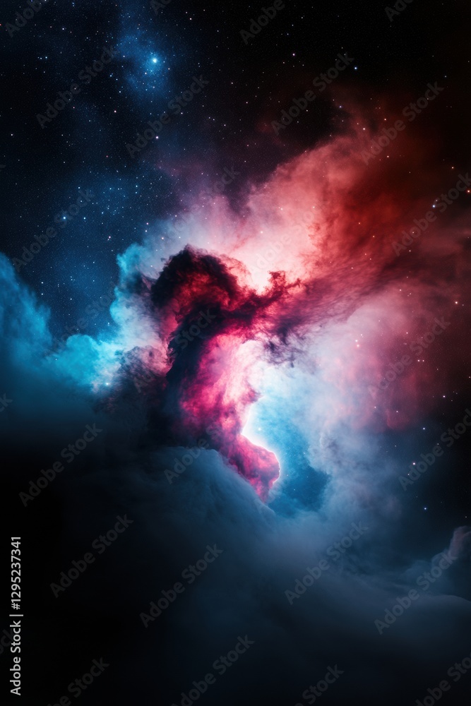 Poster quantum nebula immersive deep space visualization for digital learning, stem education and cosmic ex