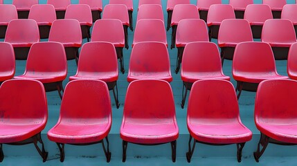 Naklejka premium Empty Red Seats Are Arranged In Rows At An Event