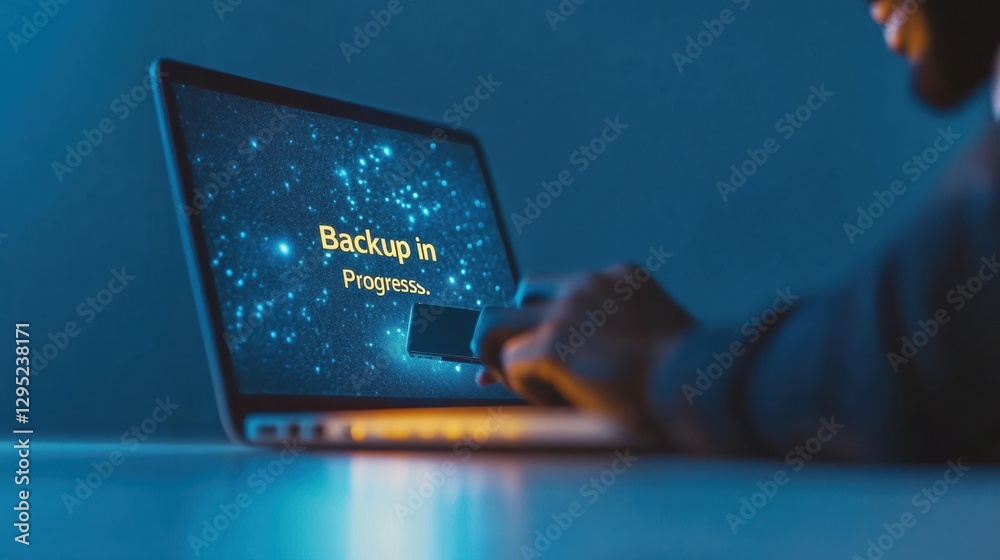 Poster Minimalist Cybersecurity Workflow Next-Gen Data Protection for Remote Professionals - Blue-Toned Digital Safety Visualization in High-Performance Tech Environment