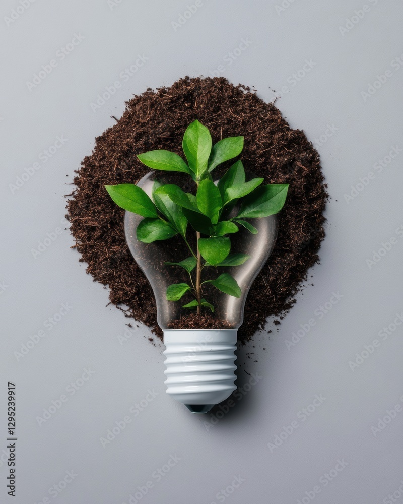 Aufkleber Eco-Innovative Green Tech Transformative Lightbulb Ecosystem Visualizing Sustainable Growth and Circular Economy Design Principles